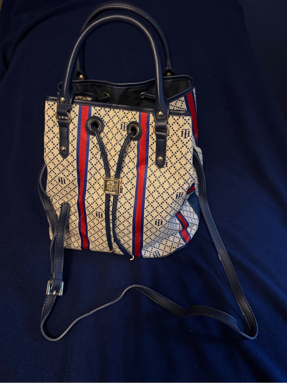 Tommy Hilfiger Navy, Red & Cream Drawstring Bucket Bag